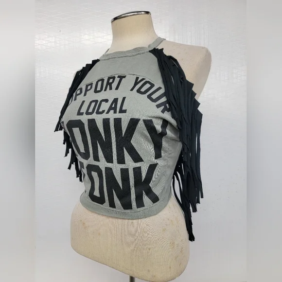 Honky Tonk Fringe Halter Top Upcycled - Picture 3 of 7